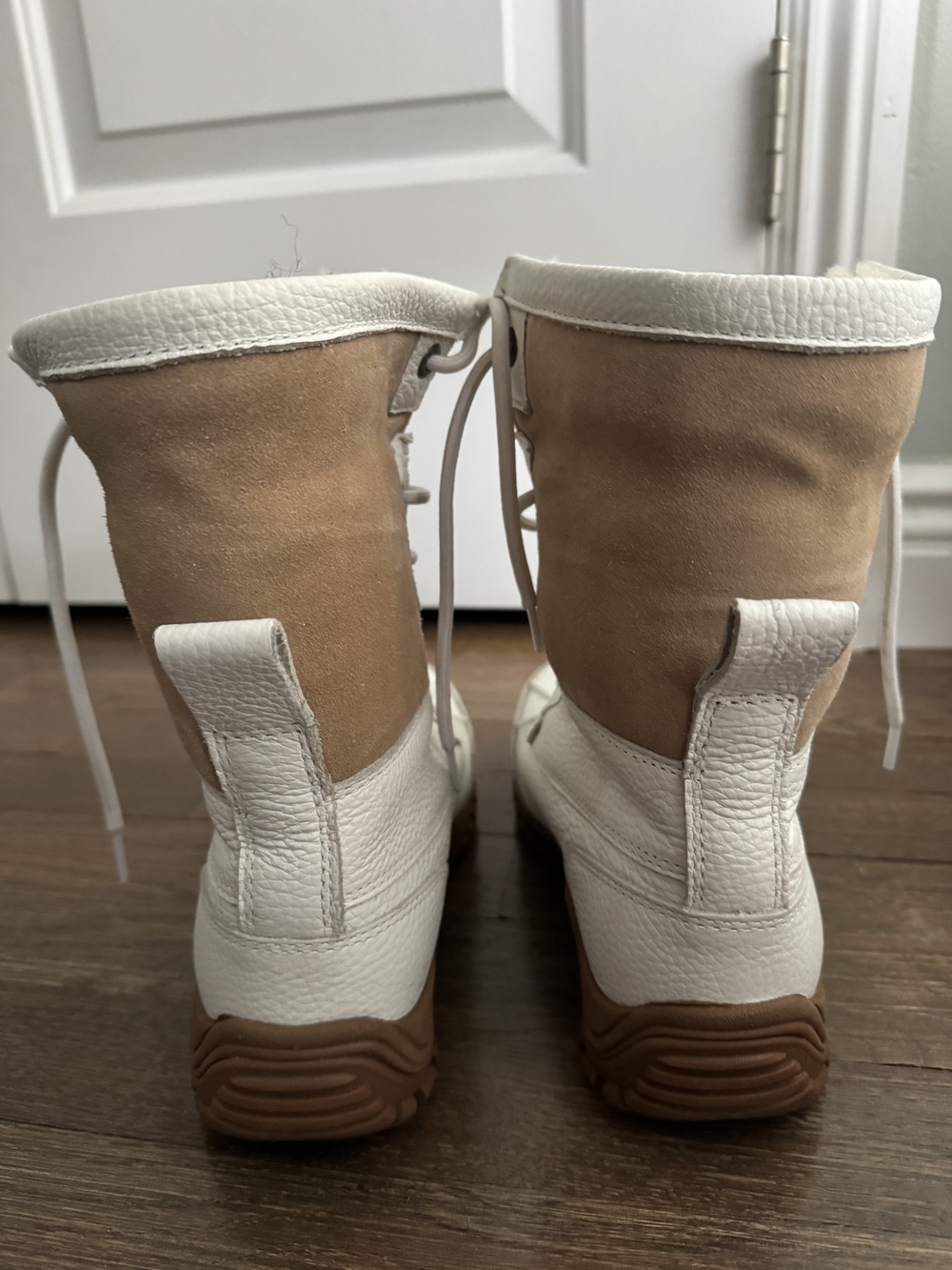 Women's UGG Two-Tone White and Tan Lace-Up Boots